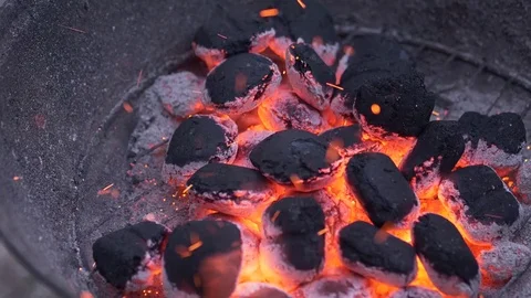 Burning coal. Coal and fire slow motion Stock Footage 75236842