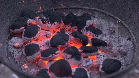 Burning coal. Coal and fire slow motion Stock Footage 75237345