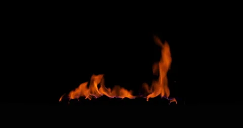 Burning coal in the fire. Closeup of flames effect isolated on black background  Stock-Footage 142066234