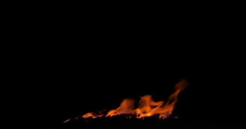 Burning coal in the fire. Closeup of flames effect isolated on black background  Vídeos de archivo 142068358