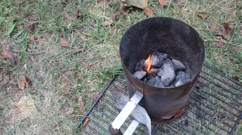 Burning Coal Inside a Chimney Starter Stock Footage 61193134