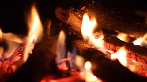 Burning coals and flames, fire close up HD Video stock 32717299