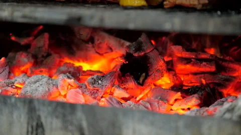Burning Coals in the Barbecue Stock Footage 131365738