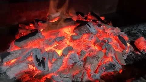 Burning Coals in the Fire 2 Stock Footage 237470430