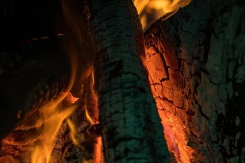 Burning coals from a fire abstract background Stock Photos
