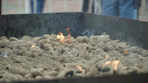 Burning coals in Grill Stock Footage 94323774