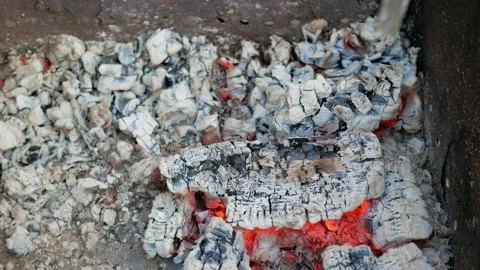Burning coals in the grill. Red coals Stock Footage 137040948