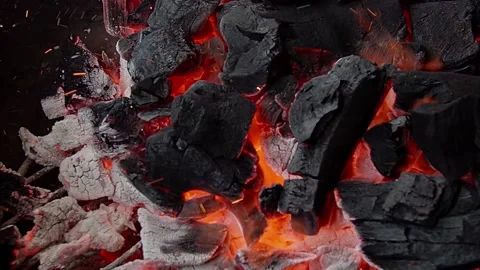 Burning coals in the grill. Summer BBQ. Close up Stock Footage 155774809
