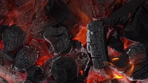 Burning coals in the grill. Summer BBQ. Close up Stock Footage 155774812