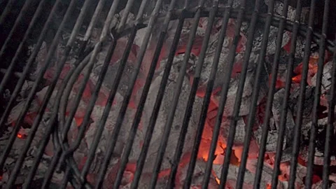 Burning coals in the grill. Summer BBQ. Close up Stock Footage 155774823