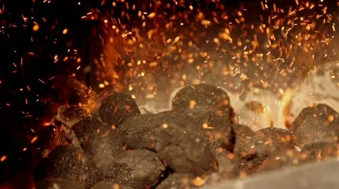 Burning coals in slow motion Stock Footage 67856863