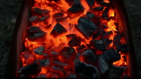 Burning coals in a stove Stock Footage 79281368