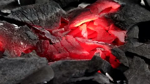 Burning coconut shell charcoal produces high heat which is ideal for cooking Stock Footage 336761941