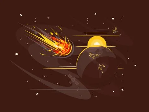 Burning comet in space Stock Illustration