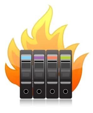 Burning computer server on white illustration design Stock-Illustration