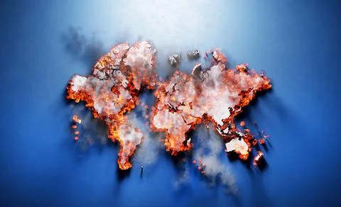 Burning continents representing global devastation Stock Illustration