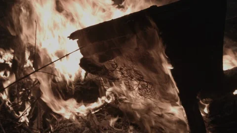 Burning Couch Crumbling in Flames Stock Footage 86220364