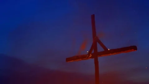 Burning cross against the sky Stock Footage 82408410