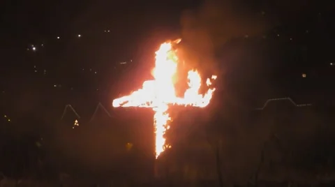 Burning cross at night Stock Footage