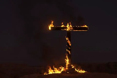 Burning Cross at night Stock Photos