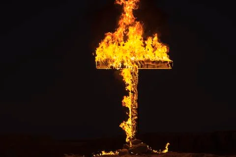 Burning Cross at night Stock Photos
