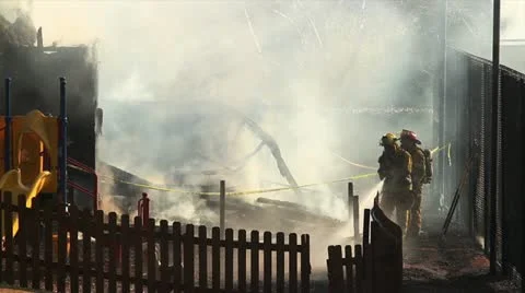 Burning daycare on fire Stock Footage 22195960