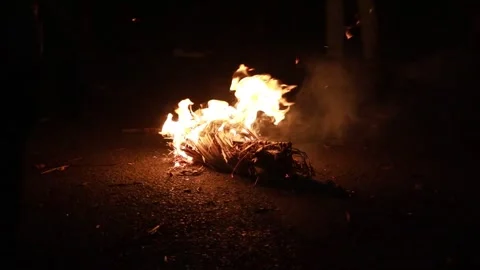 Burning demonstrations in the streets at night Stock Footage 244290471