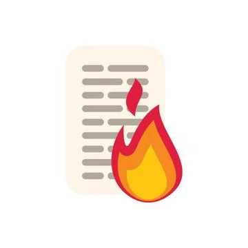 Burning document with flames symbolizing destruction of information Stock Illustration