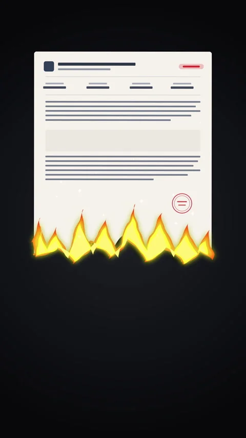 Burning document paper contract fire flame destroy destroy contract document Stock Footage 347940928