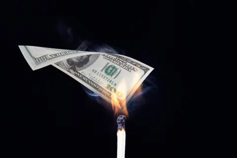 Burning Dollar Banknotes Stock Photos