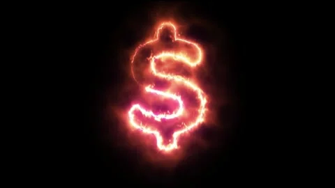 Burning Dollar Sign in Fire Flame Effect on Black Background Stockbeeldmateriaal 311395949