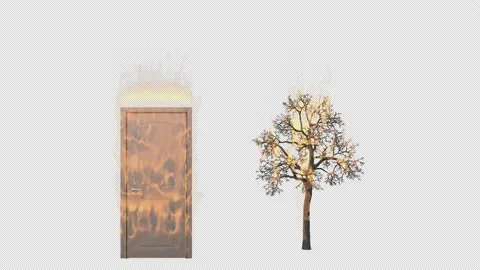Burning door and tree on transparent background. Stock Footage 181372414
