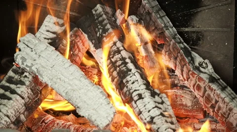 Burning down wood close up Stock Footage 62236834