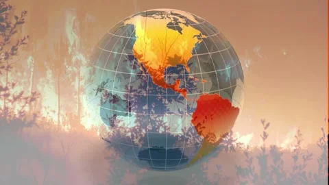 Burning Earth Globe Over Forest Fire Wildfire Concept Stock Footage 336479313
