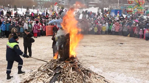 Burning effigy of Carnival Stock Footage 35740678