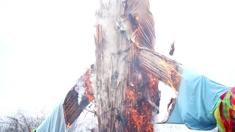 Burning effigy for folk rites Stock Footage 123570943