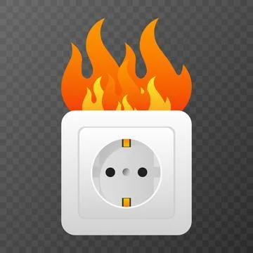 Burning electrical socket fire hazard danger concept. vector illustration イラスト素材