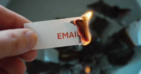 Burning “Emails” Paper – Digital Overload Concept Stock Footage 334714453