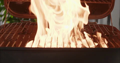 Burning Embers and Fire in BBQ Grill Outdoor Stock Footage 211772419