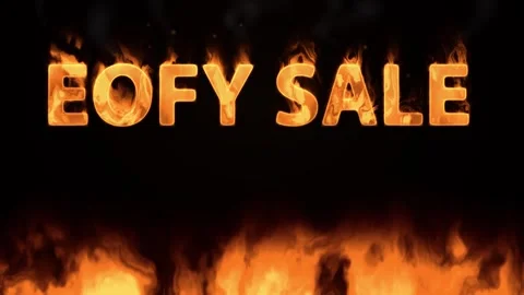 Burning EOFY Sale Text Animation with Ground Fire on Black Background Stock Footage 339989208