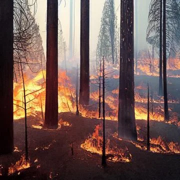 Burning Evergreen Forest Stock Illustration