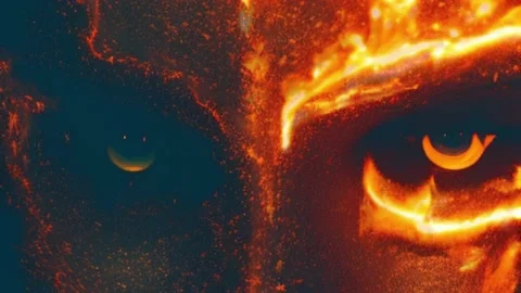 Burning eyes intense face of fire looping background 스톡 동영상 221434080