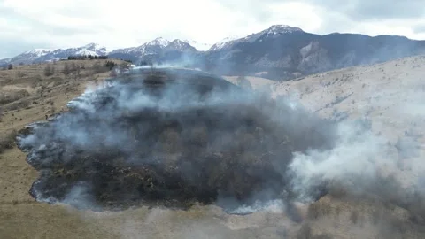 Burning field. Wildfire in the mountains. Forest fire. Stock Footage 275853641