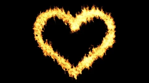 Burning fire along heart shaped - Black background Stock Footage 108529964