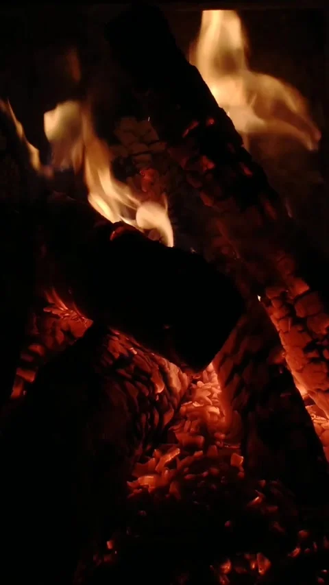 Burning fire in an American fireplace Stock Footage 196149701