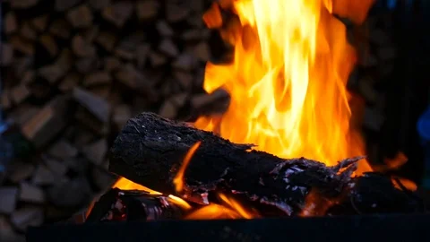 Burning fire and bright coals. Closeup Stock Footage 71247182