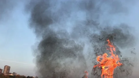 Burning fire and smoke Video stock 144343797