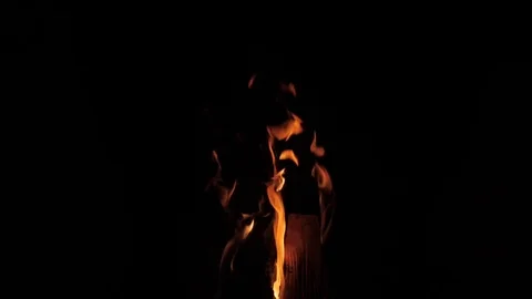 Burning fire on black background in slow motion Stock Footage 84275944