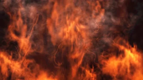 Burning fire with blazing flames and smoke animation Stock Footage 143311255