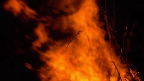 Burning fire. Bonfire. Closeup of flames burning on black background, slow Stock Footage 111207174